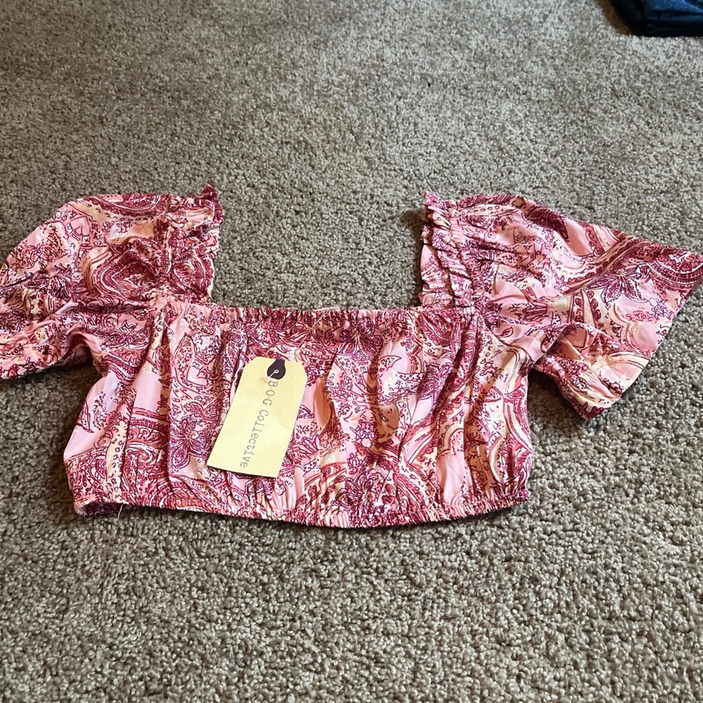 Boho Chic Paisley Crop Top small smocked back new